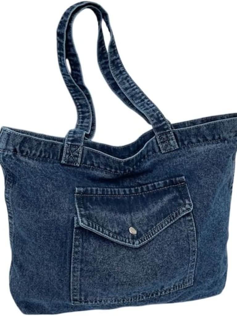 Denim Tote Bag For Women, Large Vintage Denim Purse Handbag With Zipper,For Dail